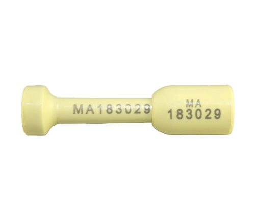 High security bolt seal for container cargo shipments.
Designed for container cargo shipments. Rail, sea or air freight. Storage doors.
Carbon steel with zinc chromate finish and polypropylene coating. 
Bolt: 18.8mm dia head and 7.9mm dia shaft
Bush: 18.1mm dia head reducing to 12.0mm