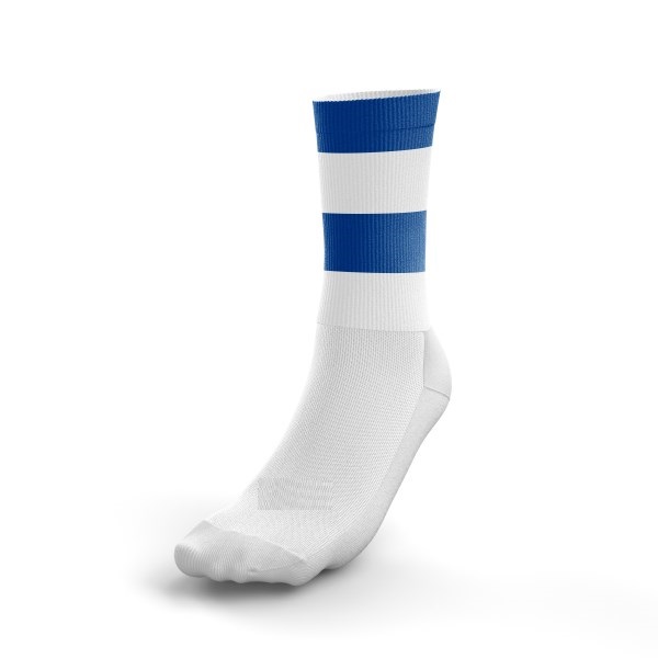 Sports Socks.
Shin High, Knitted
Made from 91% nylon, 7% polyester and 2% elastane.
Elasticated Top, Elasticated ankle, Cushioned sole, Flat seam stitch.
Sizes: 
Junior 2/4, 5/11
Youth 11/2, 2/4
Adult 4/6.5, 7/9, 9/12