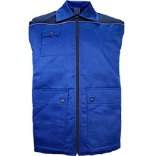 Bodywarmer, Lined,
For Industrial/occupational use, is certified PPE equipment
FR, Arc, Anti-Static.
Woven,  Mod-acrylic outer with Quilted FR treated polyester lining.
Contrast Shoulder
AF Reflex piping trim
Fold down collar.
Zip front opening.
Right Chest Mobile Pocket with pen pocket.
2 Front pockets patch with side access.
Also Top access to pockets with a studded flap.
All seams top-stitched
All stress points bar tacked.
Sizes: XS, S, M, L, XL, XXL.