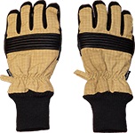 Gloves, Firefighting,
Outer made from woven PBI® Matrix & Coated Stretch 
Moisture Barrier: Kevlar® PTFE.
Liner: Aramid knit
Cuffing: Aramid Knit.
Three layers.
Knuckle reinforcement.
Shaped design and fit.
Can be washed.
Leather vein protection patches on wrist.
Fire retardant Kevlar thread.
Side Hooks.
Colour: PBI  Gold
Sizes: 7, 8, 9, 10, 11, 12 & 13