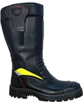Firefighting Boots.
Upper made from: Flame retardant, hydrophobic, water resistant, breathable full grain cow hide leather (2.5 - 2.7mm).
Moisture Barrier: CROSSTECH® PTFE.
Sole:  Dual Density Rubber injected sole. Flame resistant rubber compound.

Features
2 Pull On Handles.
External Ridged Rubber Bump Cap.
Impact Resistant Steel Toe Cap to 200 Joules
Stainless Steel Midsole for penetration resistance to 110 Newtons
Heat Resistant to 300Â°C
Deep Cleated for great grip with Defined Heel and Ladder Grips
Nomex® Fire Retardant Threads throughout
Ankle Protection on both Medial and Lateral sides of the foot
Reflective Hi-Viz Profile to Lateral Sides
Shock and Energy Absorbing Heel Zone
Padded Collar
Comfort Padded Cushion Footbed Oil, Heat, Slip, Acid Resistant . Antistatic Outsole Padded Collar. Flex-z system for flexibility
Elastic band around the ankle for a secure fit.
Ridged cap for extra durability.
EN Certified
Sizes: 3 - 14.5 (UK) 36-50(EU)
Colour Black