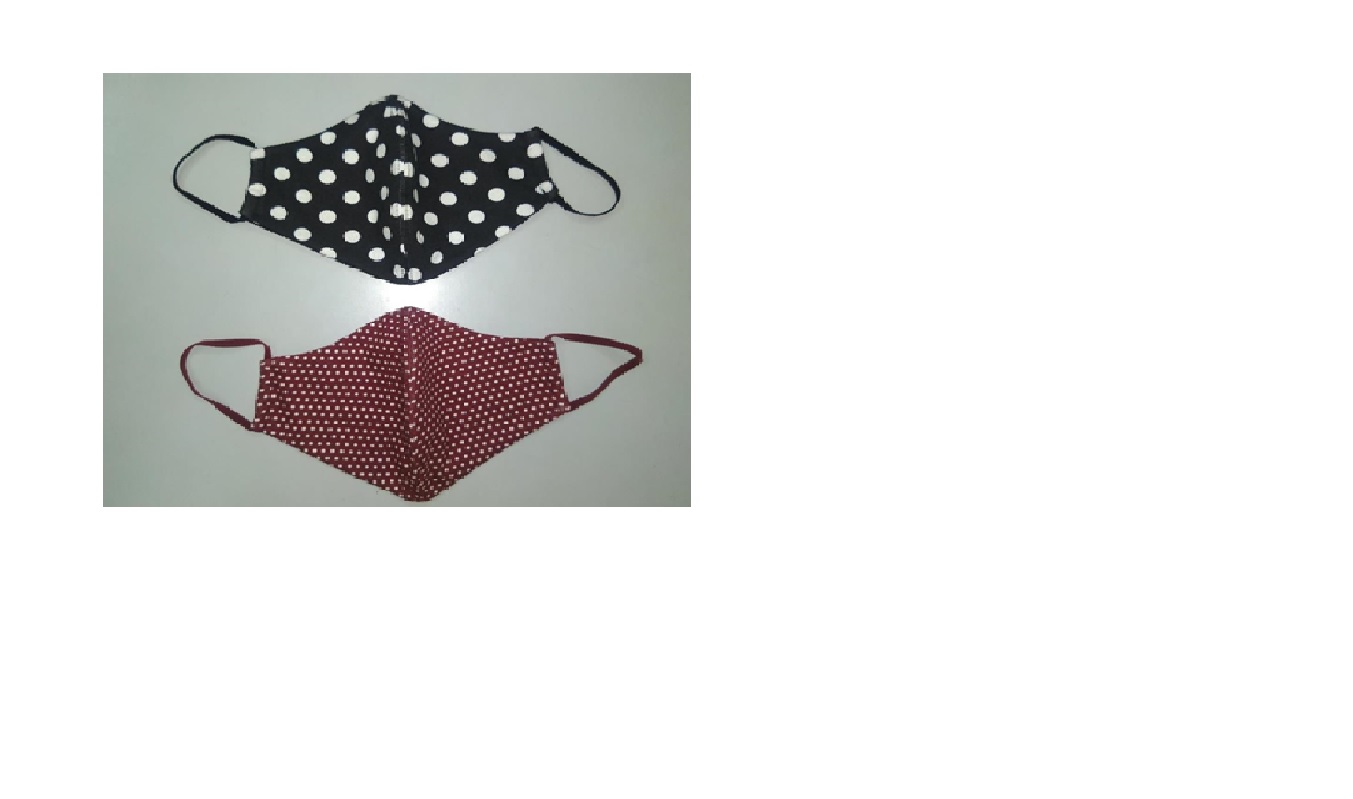 2PK JERSEY PRINTED MASKS; Textile face mask for adult use. This is made of 100% Knitted cotton. It has layers and is produced in a number of different colours and patterns. It covers the cheeks, nose and mouth and it is secured by over the ears with elasticated loops. It can be washed and reused.