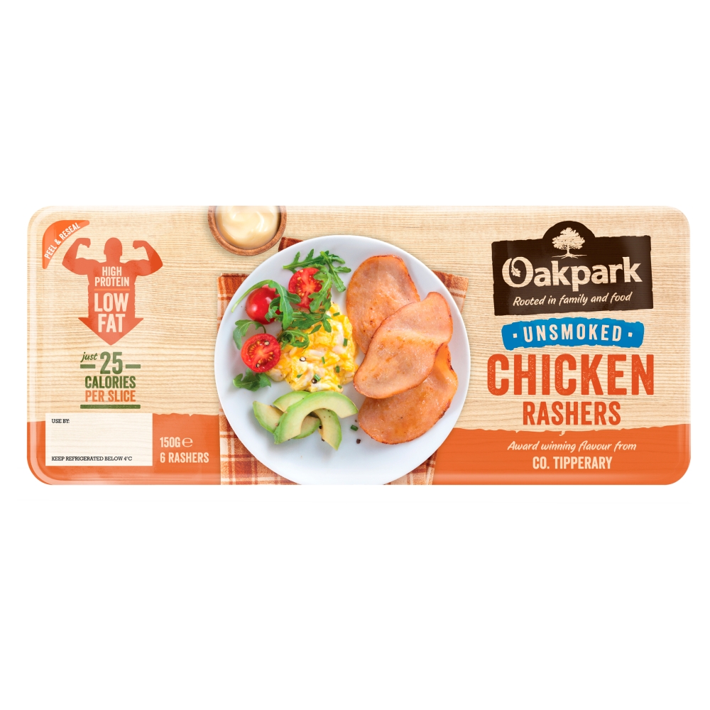 UNSMOKED CHICKEN RASHERS.
IT IS FROM THE BREAST OF A CHICKEN (CHICKEN ONLY).
IT IS CURED SLICED RAW CHICKEN BREAST.

MEAT AND EDIBLE MEAT OFFAL, SALTED, IN BRINE, DRIED OR SMOKED; EDIBLE FLOURS AND MEALS OF MEAT OFFAL: OTHER: MEAT: OTHER POULTRY MEAT, SALTED OR IN BRINE OF HEADING 0207