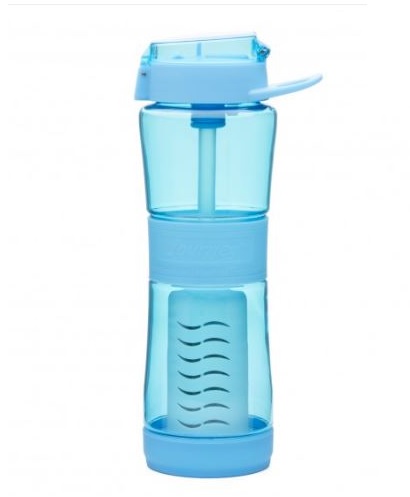 A WATER FILTER BOTTLE WHICH REMOVES OR DEACTIVATES HARMFUL SUBSTANCES FROM ANY NON-SALTWATER SOURCE.
THE BOTTLE IS FILLED WITH CONTAMINATED WATER, THE FILTER IS DROPPED IN PLACE AND THE LID TIGHTENED. CLEAN WATER CAN THEN BE SUCKED THROUGH THE FLIP-UP MOUTHPIECE.