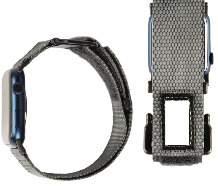 STRAP/BAND FOR SMARTWATCH. 

IT IS MADE FROM A HIGH STRENGTH NYLON WEAVE WITH A PROPRIETARY STAINLESS-STEEL HOOK & FASTENER. THE PROPRIETARY FASTENER MEANS THE STRAP/BAND CAN ONLY BE USED WITH A PARTICULAR BRAND OF SMARTWATCH.
