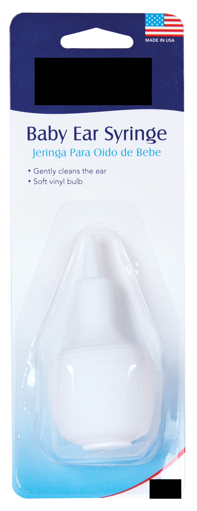 Baby Ear Syringe.

The product is an ear syringe for babies which offers a gentle means to slowly suck out mucus from the ear. It features a small tip as to not be overly intrusive and won't damage ears. It can also be used to administer ear medication. 

It weighs 0.7 oz and measures H:3.38" x W:1.5" x D:1.5".