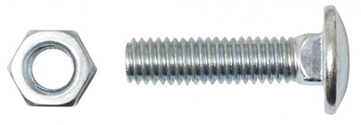 Cup head Bolts, threaded with doomed Heads with a square under the head. Not slotted or recessed. Made from Mild steel. Used for assembling timber products.  Also called carriage bolts or cup square bolts.  

Nuts ( din 555) and bolts( din 603) included in the pack.