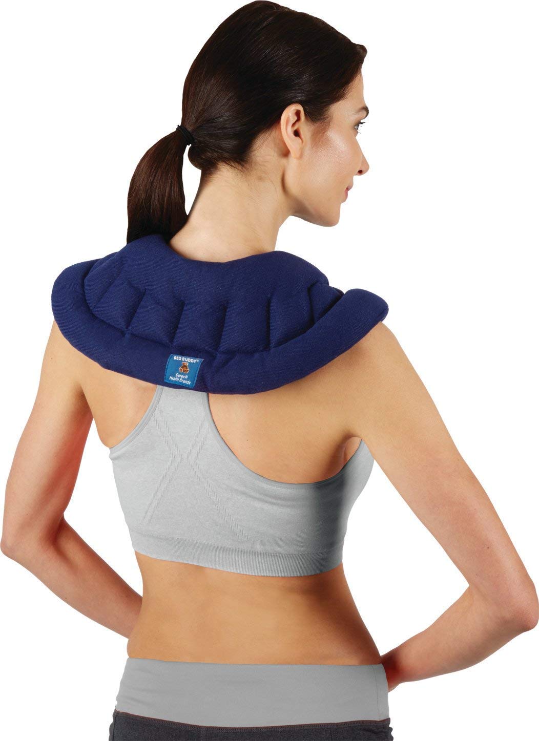Bed Buddy Body Wrap
The Bed Buddy Body Wrap provides both hot & cold therapy for relieving aches & pains in muscles & joints such as shoulders, neck, back & knees. It uses moist heat therapy.
The outer surface is composed of polyester, nylon and PU foam. It is filled with 100% natural medium grade wheat grains and aromatic compounds
It weights 2.77 lbs and is coloured blue.
