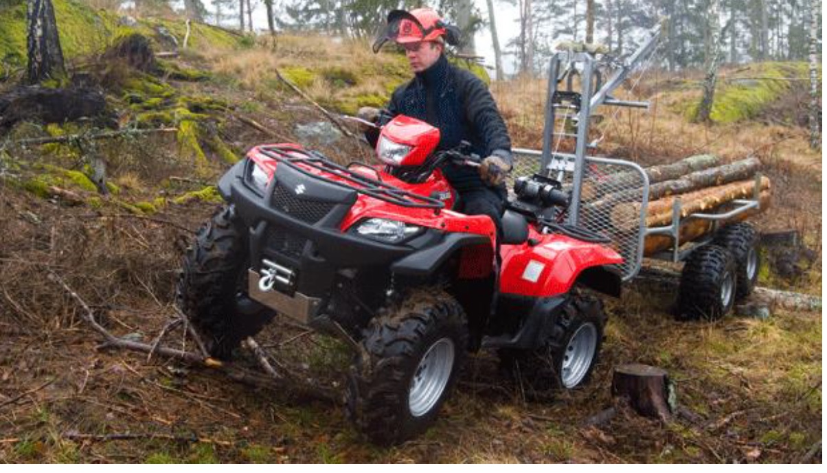ALL TERRAIN VEHICLE (ATV)
THIS ATV HAS ONE SEAT ONLY AND IS FITTED WITH ACKERMAN STEERING WHICH IS CONTROLLED BY A HANDLE BAR.THE ENGINE POWER IS 37KW.IT IS EQUIPPED WITH A TOWING HITCH AND HAS A MINUMUM TOWING CAPACITY OF A NON-BRAKED TRAILER OF TWICE ITS OWN WEIGHT OR MORE. DRY WEIGHT OF VEHICLE MASS IS 300KGS AND MINUMUM TOWING CAPACITY OF 600KG. IT HAS A BRAKE SYSTEM ON THE FRONT AND REAR WHEELS, AN AUTOMATIC CLUTCH AND REVERSE GEAR. THE POWER IS TRANSMITTED BY A DRIVE SHAFT. THE ENGINE IS CAPABLE IN LOW RATIO OF DELIVERING SUFFICENT POWER TO TOW ATTACHED EQUIPMENT. THE TYRES HAVE A DEEP THREAD DESIGN SUITABLE FOR ROUGH TERRAIN. THE MAXIMUM SPEED OF THE VEHICLE IS 35 KM/H. THIS VEHICLE IS EQUIPPED WITH A WINCH AT THE POINT OF IMPORTATION.