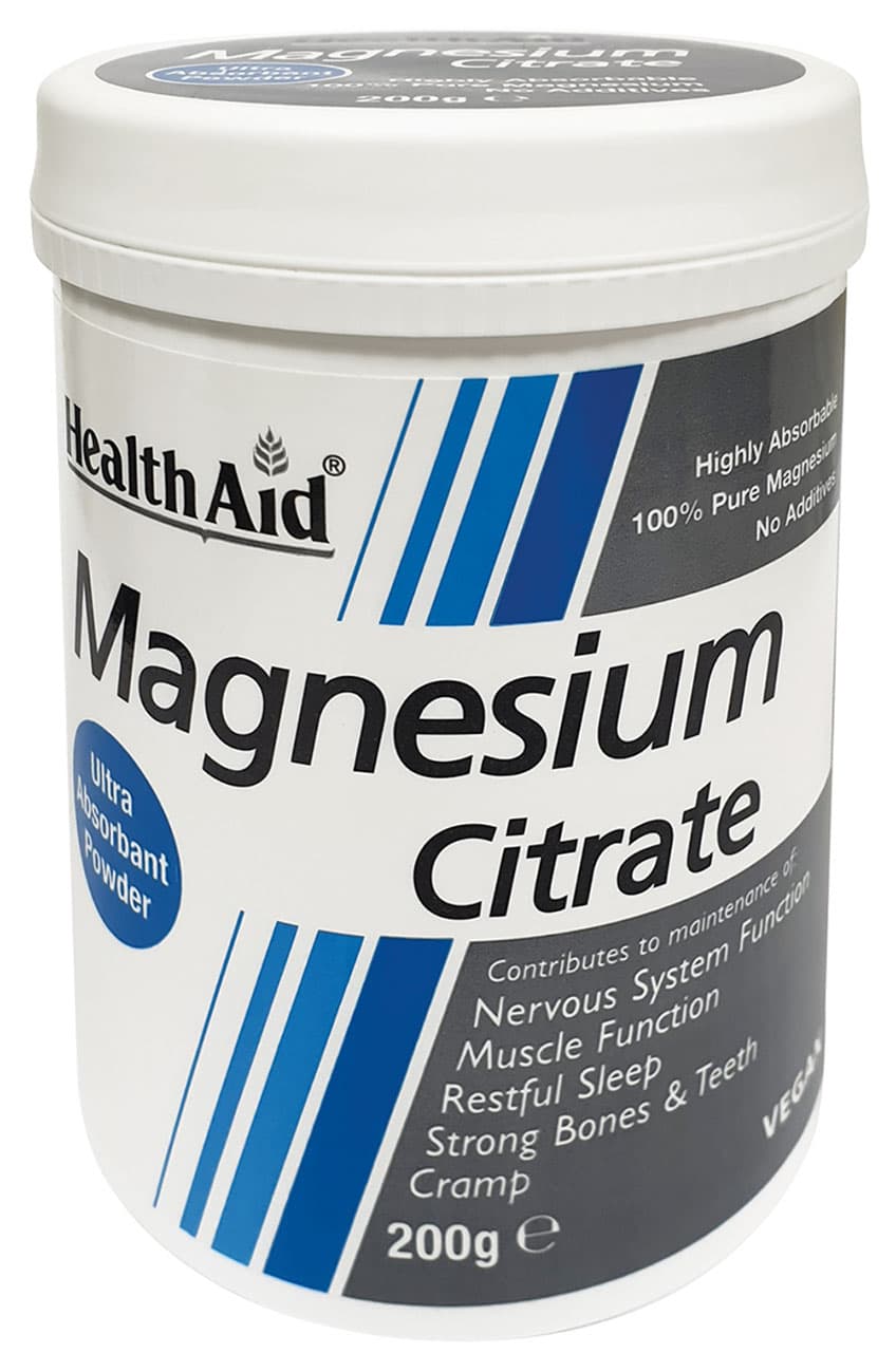 Magnesium Citrate Powder 200gm
The powder contributes to normal functioning of the nervous system and normal muscle function, to normal psychological function, the maintenance of normal bones and teeth, reduction of tiredness and fatigue and normal energy-yielding metabolism  
It also contributes to electrolyte balance and normal protein synthesis
100% pure Magnesium Citrate
The product is a white crystalline powder put up for retail sale as a food supplement. This Magnesium Citrate Powder contains 375mg of elemental magnesium per dose.