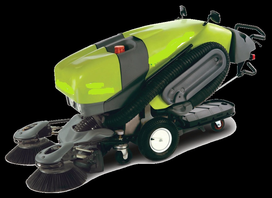 Walk Behind Sweeper.  Used outside for public street sweeping, public carparks, and other pedestrian areas predominantly maintained by County & City Councils.  Comes with dust control system which includes a water tank, sweeping system and propelling system.  Diesel powered.  Not for indoor use.