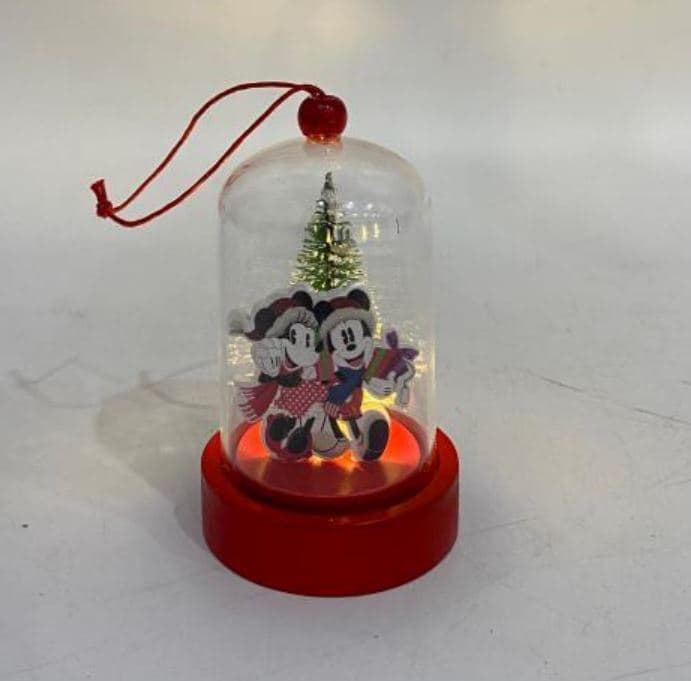 DOME SHAPED CHRISTMAS DECORATION: PLASTIC DOME SHAPED HANGING DECORATION CONSISTS OF MINATURE FIGURES ON A MDF STAND WHICH FEATURES CHRISTMAS THEME; THE PRODUCT IS DESIGNED TO BE HUNG ON THE CHRISTMAS TREE.