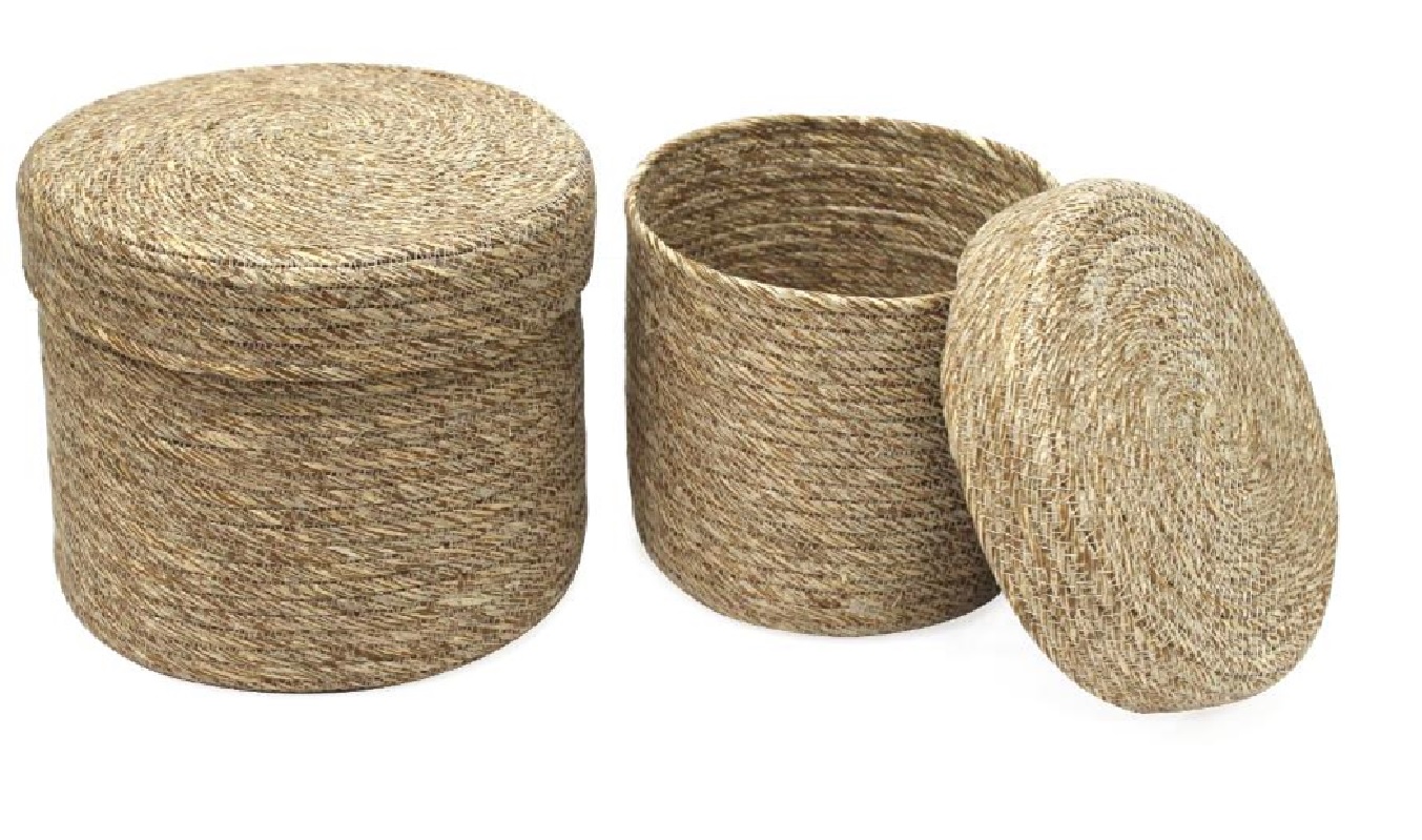 SET OF 2 BASKETS;  MADE OF 100% PAPER TWISTED INTO PAPER YARN THEN SEWED