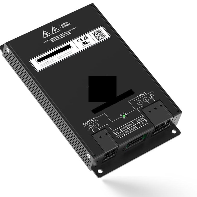 Power Supply Unit. 

It is a 300W direct current (DC) converter. It has an input voltage range between 33.6V to 160V and output voltages of 12V, 24V, 36V and 48V. It uses fan-less conduction cooling and can operate in a temperature range of -40°C to +70°C (+85°C 10 mins).
It can be used in a broad range of applications including industrial machines and equipment, battery electric vehicles, telecommunications equipment and railway.
It measures 7.43 x 4.6 x 1 inches and weighs 800grams.