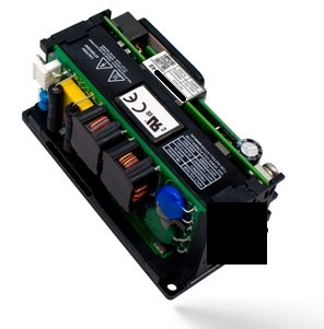 Power Supply Unit. 

It is a 300W alternating current (AC) to direct current (DC) converter. It has an input voltage range between 85V to 264V (AC) and output voltages of 12V, 15V, 24V, 28V, 36V, 48V & 56V (DC). It uses fan-less conduction cooling and can operate in a temperature range of -40°C to +70°C.
It can be used in a broad range of applications including industrial machines and equipment, battery electric vehicles, telecommunications equipment and railway.
It measures 4 x 2 x 1.61 inches and weighs 310grams.