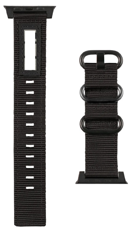 STRAP/BAND FOR SMARTWATCH. 

IT IS MADE FROM A HIGH STRENGTH NYLON WEAVE WITH A PROPRIETARY STAINLESS-STEEL HOOK & FASTENER. THE PROPRIETARY FASTENER MEANS THE STRAP/BAND CAN ONLY BE USED WITH A PARTICULAR BRAND OF SMARTWATCH.