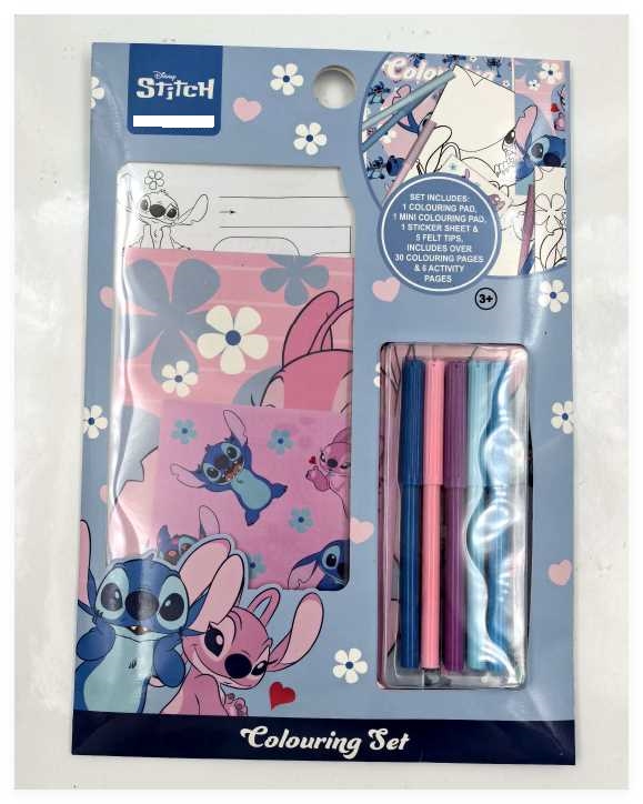 Children's coloring book play pack set. This set includes 1 coloring pad, one mini coloring pad, 1 sticker sheet and 5 felt tipped pens. These items packaged together for retails sale.