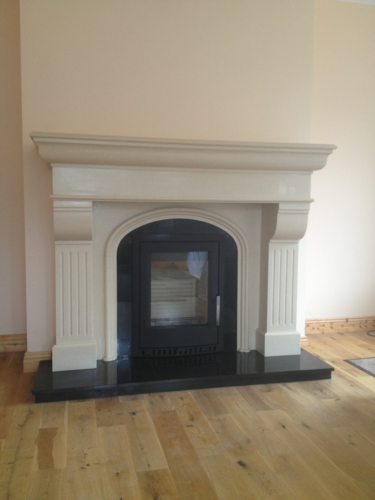 Dublin Corbel Fireplace Micro Cream Granite, no carvings on Fireplace