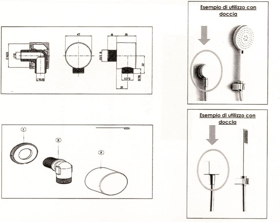 PRESA D'ACQUA.
L'ARTICOLO È COMPOSTO DA UN COPERCHIO ESTETICO IN PLASTICA CROMATA, A COPERTURA DEL CORPO CURVA IN OTTONE E GUARNIZIONE, CON FORMA CIRCOLARE O QUADRATA E CON DIAMETRO DA 46 MM A 70 MM.
L'ARTICOLO PERMETTE DI CONVOGLIARE IL FLUSSO D'ACQUA DALLA TUBATURA NELLA PARETE AL TUBO FLESSIBILE ESTERNO FINO AD ARRIVARE ALLA DOCCETTA O AL SISTEMA DOCCIA.