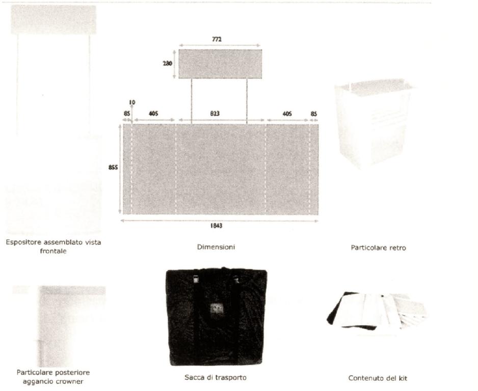 BANCHETTO SMONTABILE IN PLASTICA, DOTATO DI RIPIANI, DESTINATO ALL'ESPOSIZIONE DI PRODOTTI PER DIMOSTRAZIONI, PER PUNTI VENDITA, ETC. L'ARTICOLO, COMPLETO DI SACCA PER IL TRASPORTO, E' UTILIZZATO NELL'ARREDAMENTO GRAFICO DI UFFICI, ESERCIZI COMMERCIALI, "SHOW ROOM", NEGOZI, FIERE.