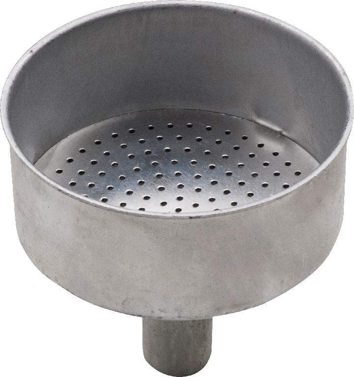 IMBUTO IN ALLUMINIO.
L'ARTICOLO E'  UNA PARTE DI  CAFFETTIERA, DESTINATO AD ESSERE RIEMPITO CON CAFFÈ MACINATO.
L'IMBUTO, OTTENUTO PER STAMPAGGIO,  VIENE UTILIZZATO ALL’INTERNO DI CAFFETTIERE IN ALLUMINIO PER SOSTITUIRE         IMBUTI  USURATI O NON PIÙ UTILIZZABILI.
IL PRODOTTO SI PRESENTA ALLA VENDITA IN UN BLISTER APPENDIBILE.