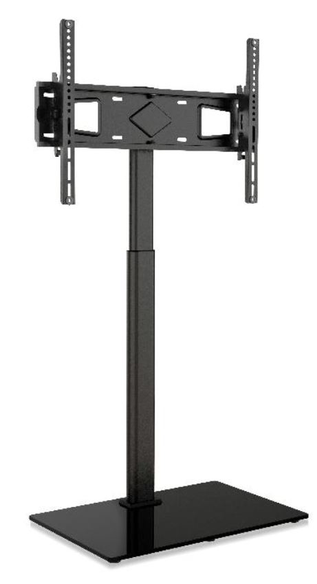 Piedistallo da pavimento per schermi TV o monitor di tipo LCD/Plasma.
L’articolo è realizzato con base di appoggio in vetro temperato (che costituisce la parte preponderante in peso); colonna regolabile in altezza e staffa TV in acciaio verniciato, dotati di sistema nascondi-cavi.
Dimensioni: 660×380×h1160/1240 mm. Il supporto viene commercializzato imballato, da assemblare, fornito di istruzioni, viteria per fissaggio TV, gommini antiscivolo.
L’articolo ha un peso di 12,5 kg con imballo, 10,90 kg senza imballo.