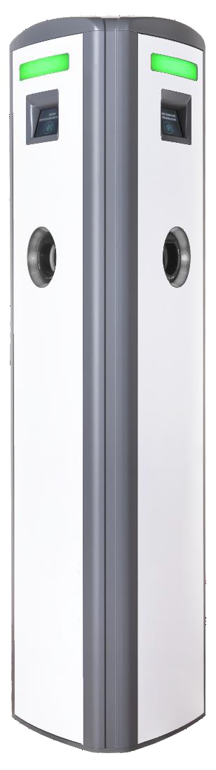 Stazione di ricarica per veicoli elettrico/ibridi (BEV or PHEV). Per dichiarazione di parte, l'articolo si presenta come una colonnina a base triangolare, costituito da 2 o più prese di ricarica "Type 2" o "Type 3A", display LCD, lettore RFID, modulo di comunicazione senza fili per interfacciarsi con il centro di controllo, moduli di protezione secondo le normative applicabili, luci a led. Lo chassis esterno è in alluminio e plastica e può presentare diverse decalcomanie/colorazioni personalizzate a seconda della richiesta.
La stazione di ricarica funziona con corrente alternata sia monofase che trifase in input, e restituisce in output una corrente alternata massima di 32A per ogni presa, risultante in una potenza di uscita massima per ogni presa pari a 7,4kW se alimentata monofase o 22kW se alimentata in trifase.
Il prodotto è fabbricato mediante assemblaggio della componentistica elettrica, elettro-meccanica ed elettronica interna sui tre pannelli in alluminio che poi vengono montati sulla base a formare la struttura a base triangolare finale. Dimensioni: 133x35x37 cm.