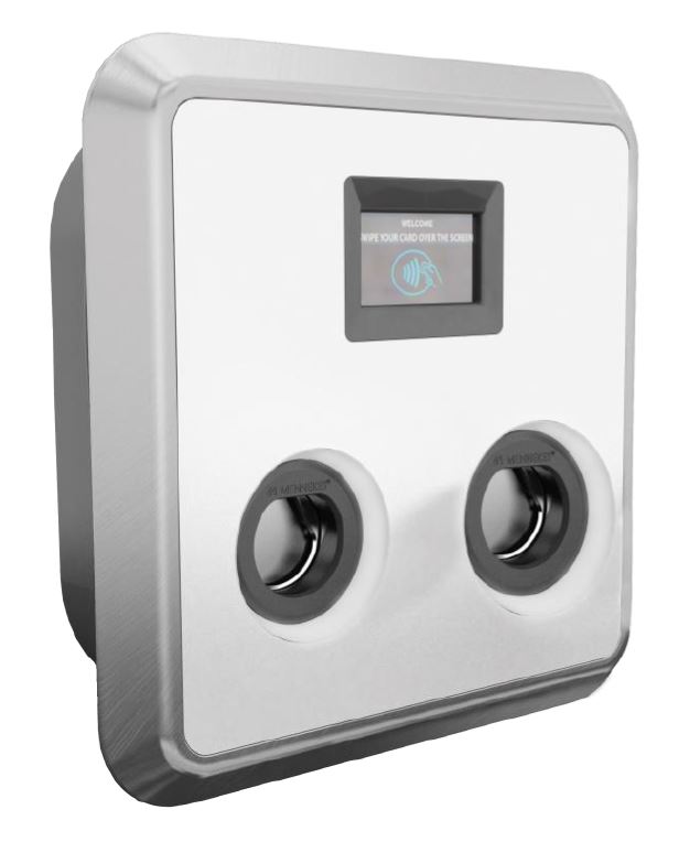 Stazione di ricarica per veicoli elettrico/ibridi (BEV or PHEV). L’articolo è dotato di 2 prese di ricarica "type2", display LCD, lettore RFID, modulo di comunicazione senza fili per interfacciarsi con il centro di controllo, moduli di protezione secondo le normative applicabili, luci a led.
Secondo quanto dichiarato, la stazione di ricarica funziona con corrente alternata sia monofase che trifase in input, e restituisce in output una corrente alternata massima di 32A per ogni presa, risultante in una potenza di uscita massima per ogni presa pari a 7,4kW se alimentata monofase o 22kW se alimentata in trifase.
Il prodotto è fabbricato mediante assemblaggio della componentistica elettrica, elettro-meccanica ed elettronica interna e fissata all'interno dello chassis. Lo chassis esterno è in plastica o metallo e può presentare diverse decalcomanie/colorazioni personalizzate a seconda della richiesta.