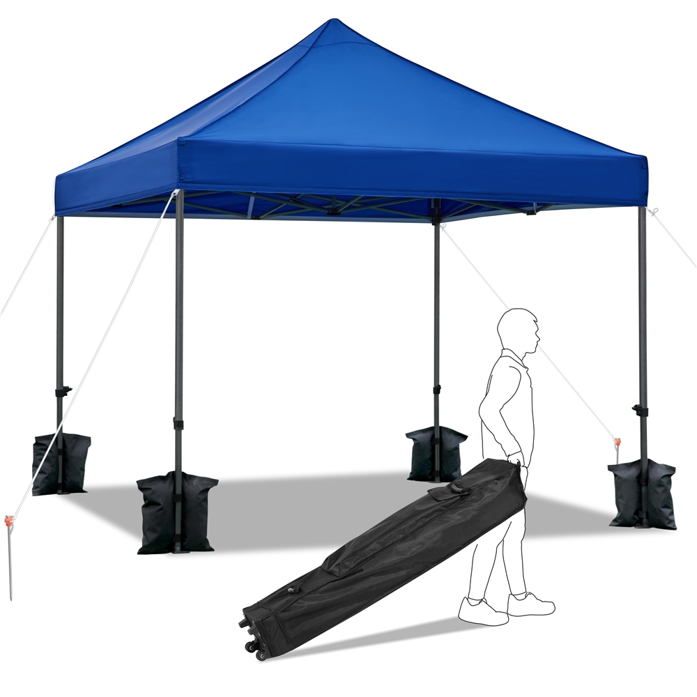 Il prodotto consiste in un gazebo da 3x3 Metri, realizzato in tessuto oxford 500D con rivestimento in PU e con il telaio in acciaio.
La merce comprende una borsa per il trasporto a rotelle.