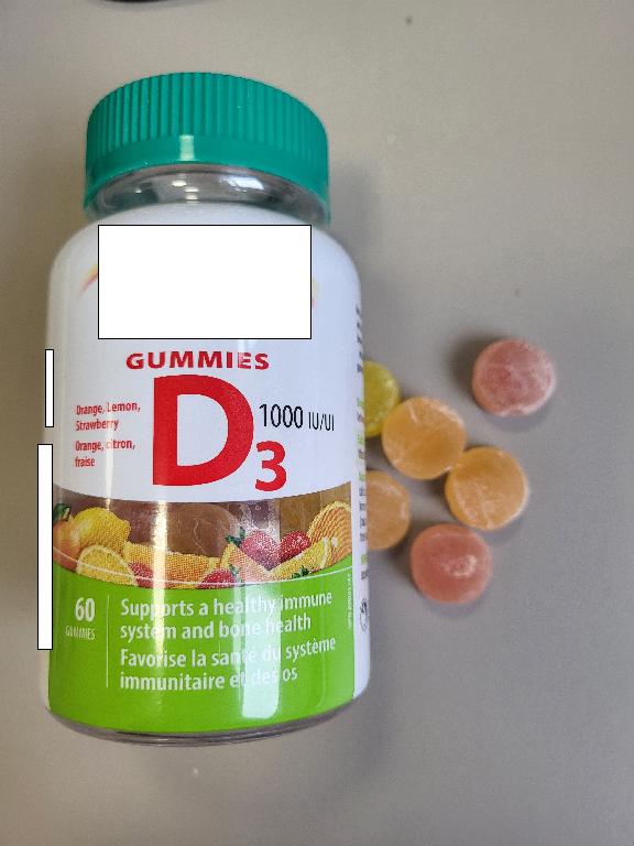 Vitaminas D3. Apelsinų, braškių, citrinų skonio kramtomi guminukai.
Viename guminuke yra 25 µg vitamino D3, padedančio palaikyti normalią kaulų ir dantų būklę.
Produkto sudėtyje krakmolas/gliukozė sudaro 36,0 proc. masės, sacharozė/invertuotasis cukrus/izogliukozė sudaro 43,5 proc. masės, pieno baltymų ir pieno riebalų nėra.
Guminukai supakuoti į mažmeninei prekybai skirtą pakuotę po 60 vnt.