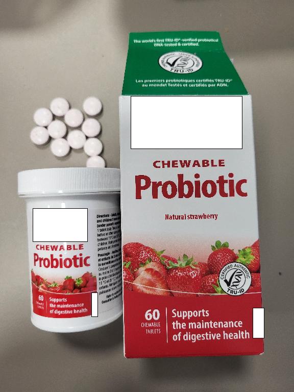 Maisto papildas, susidedantis iš Lacto - Bifidobakterijų komplekso. Šviesiai rožinės, braškių skonio kramtomosios  tabletės.
Produktas skirtas žarnyno gerųjų bakterijų papildymui pavartojus antibiotikų.
Produkto sudėtyje krakmolas/gliukozė sudaro 23,3 % masės, sacharozė/invertuotasis cukrus/izogliukozė sudaro 20,3 % masės, pieno baltymų ir pieno riebalų nėra.
Tabletės supakuotos į mažmeninei prekybai skirtą pakuotę po 60 vnt.