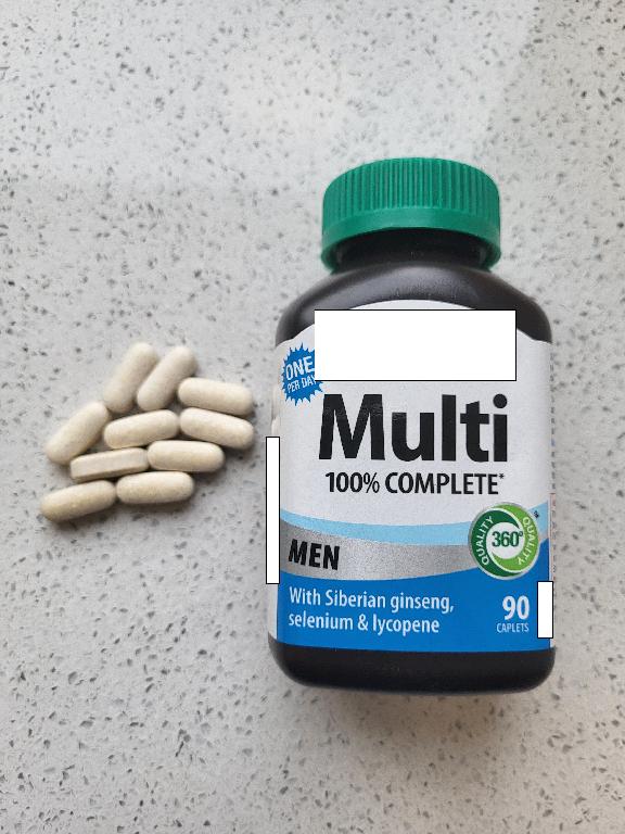 Vitaminai vyrams. Pailgos, šviesiai rusvos spalvos kapletės.
Produktas papildo mitybą vitaminais ir mineralinėmis medžiagomis.
Maisto papildo sudėtyje krakmolas/gliukozė sudaro 2,3 % masės, sacharozės/invertuoto cukraus/izogliukozės, pieno baltymų ir pieno riebalų nėra.
Kapletės supakuotos į mažmeninei prekybai skirtą pakuotę po 90   vnt.