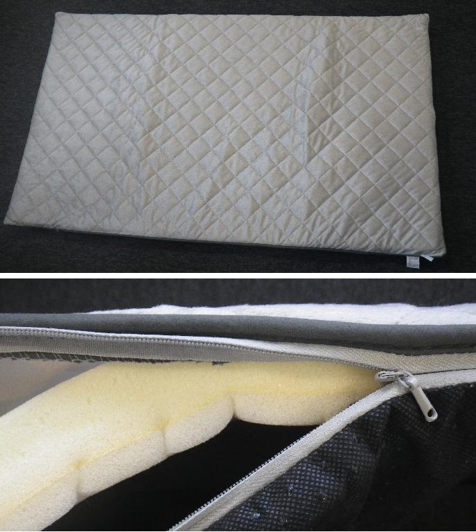 Matracis suņiem jeb pildīts taisnstūra formas izstrādājums no tekstila, kura izmēri ir aptuveni 120 x 70 x 4 cm. Izstrādājuma virspuse ir izgatavota no plūksnotas tekstila drānas, apakšpuse no neaustas drānas ar plastmasas punktveida pārklājumu. Vienā no garākajām malām ir iestrādāts rāvējslēdzējs. Izstrādājuma iekšpusē ir ievietots šūnu plastmasas matracis.
