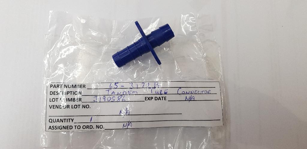 Tandem Tube Connector. Approximately 4.5cm in length. Component of Cardinal Health. Part No: 65-3122B.
As per Information provided, this connector is assembled to one end of the Tandem Tube Part No: 2-620CE (Not part of this BTI). Tandem tube is intended to remove blood and/or body fluids from patients (non-sterile)
Connector is made of Polypropylene Homopolymer.