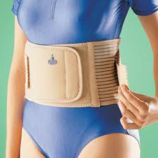 Back support belt, SACRAL CINCH BELT - made of a combination of elastic and soft nylon, bonded to foam.
It is used to support the back, wrapped around the waist and secured to the front.  Side straps are for extra compression. Support belt is used for therapeutic or preventative support, chronic low back pain, mild muscle strain / ligament sprain.  Support is derived exclusively from its' elasticity.
Sacral Cinch Belt is made of 50% Cotton, 15% Polyurethane, 12% Nylon, 11% Rayon, 7% Polyester, 5% rubber.