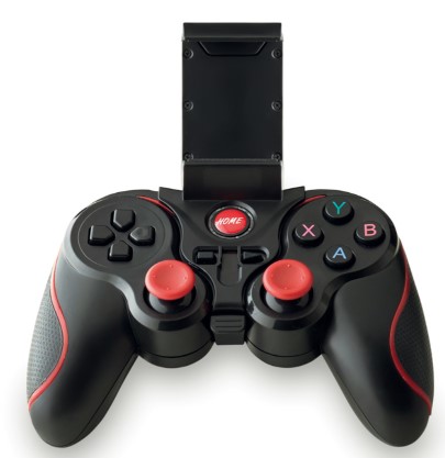 Een zogenoemde gamecontroller met -volgens opgave- onder andere de volgende uiterlijke en technische kenmerken:
- geplaatst in een voorgevormde kunststof behuizing;
- voor de besturing van videogames in samenhang met een videospelconsole of voor gebruik op een computer, een 
  notebook of een smartphone;
- een standaard om een smartphone op te plaatsen;
- ondersteunt Android 5.1, Bluetooth en IOS 9.0; 
- draadloos werkend;
- voorzien van een ingebouwde Li-ION accu van 400mAh; 
- ondersteuning van een specifieke spelcomputer;
- oplaadbaar via een USB-aansluiting; 
- voorzien van 2 analoge joysticks; 
- voorzien van 15 bedieningsknoppen.
Het product is opgemaakt voor de verkoop in het klein en wordt aangeboden tezamen met niet karakterbepalende goederen zoals een USB-oplaadkabel en een gebruikershandleiding.