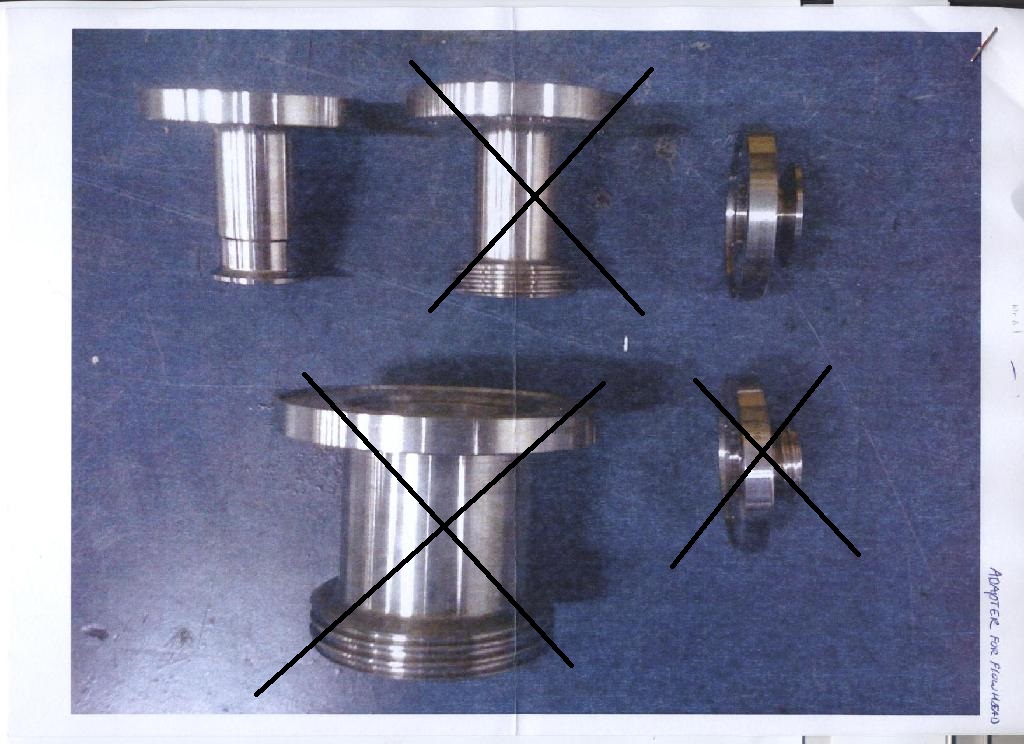 Een zogenoemde adapter for flowheads met -volgens opgave- onder andere de volgende uiterlijke en technische kenmerken:
- bestemd om een verbinding te maken tussen een flowmeter en een buisstuk/-koppeling;
- vervaardigd van roestvrij staal;
- bestaande uit een flens met boutgaten, een verloopstuk en een klemverbinding;
- een diameter variërend van DN 25 tot DN 150.