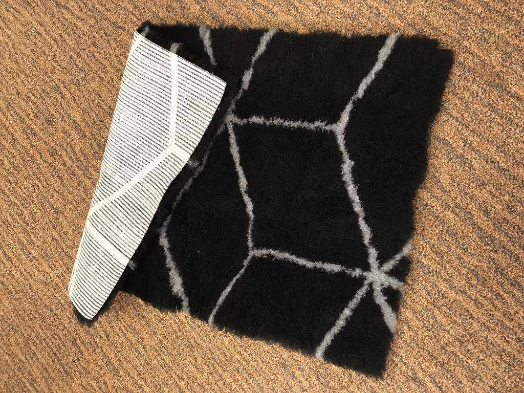 Een mat met – volgens opgave – de volgende kenmerken en eigenschappen:
- een vloerbedekking;
- een basisweefsel van polyester draad;
- bedekt met polyestervezels;
- op de rug zijn banen van latex aangebracht;
- afmetingen van (L x B) 79 x 51 cm.
Het geheel wordt aangeboden in een zak van kunststof.