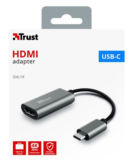 Een USB-C naar HDMI adapter met -volgens opgave- onder andere de volgende uiterlijke en technische kenmerken:
- bestemd om een tv, monitor of projector met een HDMI-connector aan te sluiten op een tablet, notebook of 
  een laptop met een USB-C poort;
- wordt met de centrale eenheid van een automatische gegevensverwerkende machine verbonden en is 
  in staat om gegevens te ontvangen en af te leveren in een systeem bruikbare vorm;
- voor het aanpassen van USB-signalen naar HDMI-signalen;
- geplaatst in een rechthoekige behuizing vervaardigd van aluminium;
- voorzien van een HDMI poort en een vaste kabel met een lengte van 20 cm voorzien van 1 USB-C connector;
- ondersteund een resolutie tot 3840 x 2160 pixels (Ultra HD) voor het bekijken van 4K HD en meerkanaals audio;
- afmetingen van 10 x 24 x 200 mm en een gewicht van 20 gram.