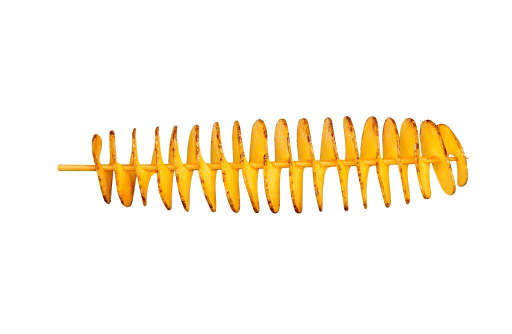 Een aardappelsnack met -volgens opgave- onder andere de volgende kenmerken en ingrediënten:
- bedoeld voor menselijke consumptie;
- aardappel;
- in een spiraalvorm gesneden;
- aan de buitenkant voorzien van een dunne schil;
- voor gefrituurd;
- bevroren;
- op een stokje geprikt;
- in de varianten normaal met een stoklengte van 20 cm en XXL met een stoklengte van 30 cm.
De snack is opgemaakt voor de verkoop in het klein een kartonnen doos met een inhoud van 54 stuks (normaal) of een inhoud van 21 stuks (XXL).