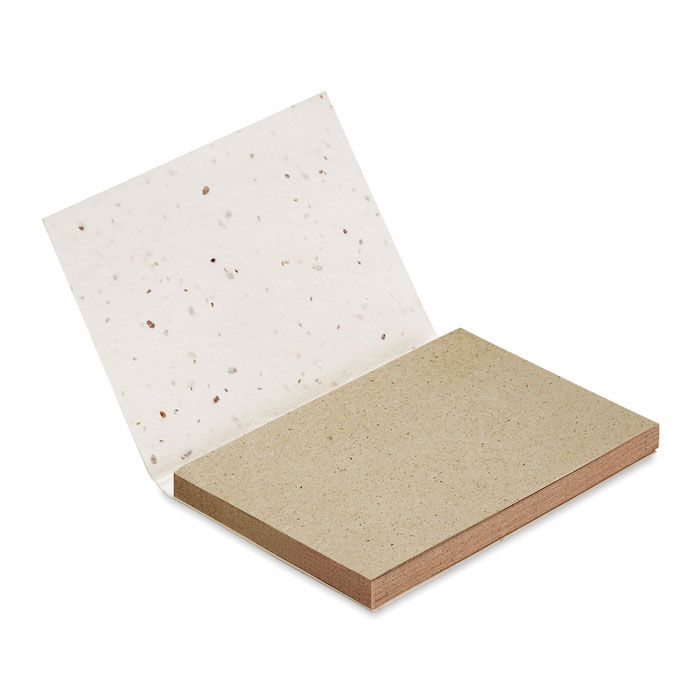 Een samengesteld artikel in de vorm van een memoblok met onder meer de volgende kenmerken:
- een rechthoekig memoblok met 50 zelfklevende blaadjes vervaardigd van papier; 
- voorzien van zaden van wilde veldbloemen; 
- de zaden zijn verpakt in de kaft in een omhulling van zogenoemd groeipapier;
- afmetingen van 10 x 7,5 cm.