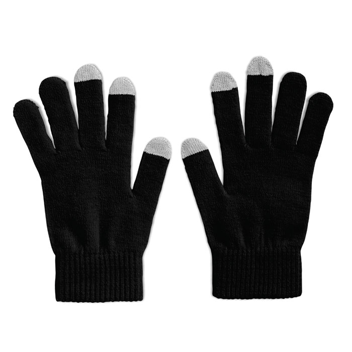 Een paar handschoenen met –volgens opgave- onder andere de volgende kenmerken en samenstelling:
- om de handen warm te houden en tegelijkertijd een touchscreen te kunnen bedienen;
- vervaardigd van een breiwerk van synthetische vezels (acryl);
- de duim en 2 vingers per handschoen zijn voorzien van tactiele uiteinden, die bestaan uit roestvrijstalen vezels en acryl;
- vingers en aan de rand voorzien van een dubbelgeslagen ribboord. 
De handschoenen zijn opgemaakt voor de verkoop in het klein.