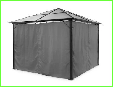 Een zogenoemd paviljoen met -volgens opgave- onder andere de volgende uiterlijke en technische kenmerken:
- voor bescherming en beschutting in bijvoorbeeld een tuin of op een dakterras;
- geschikt voor langdurige of permanente plaatsing;
- een vast dak in piramidevorm van lichtdoorlatende dubbelwandige polycarbonaatplaten met een dikte van 6 mm;
- een frame van aluminium met palen van 7,6 x 7,6 cm;
- 4 zijwanden van een polyesterweefsel 140 g/m2;
- waterafstotende zijwanden met bevestigingslussen en ritssluitingen;
- palen voorzien van een bodembevestigingsplaat met boorgaten om vast te maken met haringen of om te schroeven;
- optionele  LED-verlichting;
- afmetingen van circa 295 cm breed, 265 cm hoog en 295 cm diep en een een gewicht van circa 43 kg.
Het paviljoen is opgemaakt voor de verkoop in het klein en wordt niet gemonteerd geleverd.