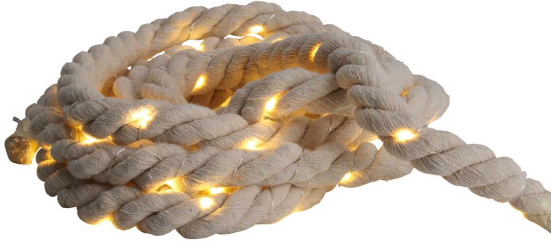 Een zogenoemd sierkoord met verlichting met -volgens opgave- onder andere de volgende uiterlijke kenmerken en samenstelling:
- voor decoratieve doeleinden;
- touw met een lengte van 5 meter en een doorsnede van 2,5 cm;
- voorzien van een lichtsnoer met 60 micro led-lampjes;
- voorzien van een batterijhouder voor 2 AA-batterijen met een aan/uit- en timerknop.
Batterijen zijn niet bijgevoegd.