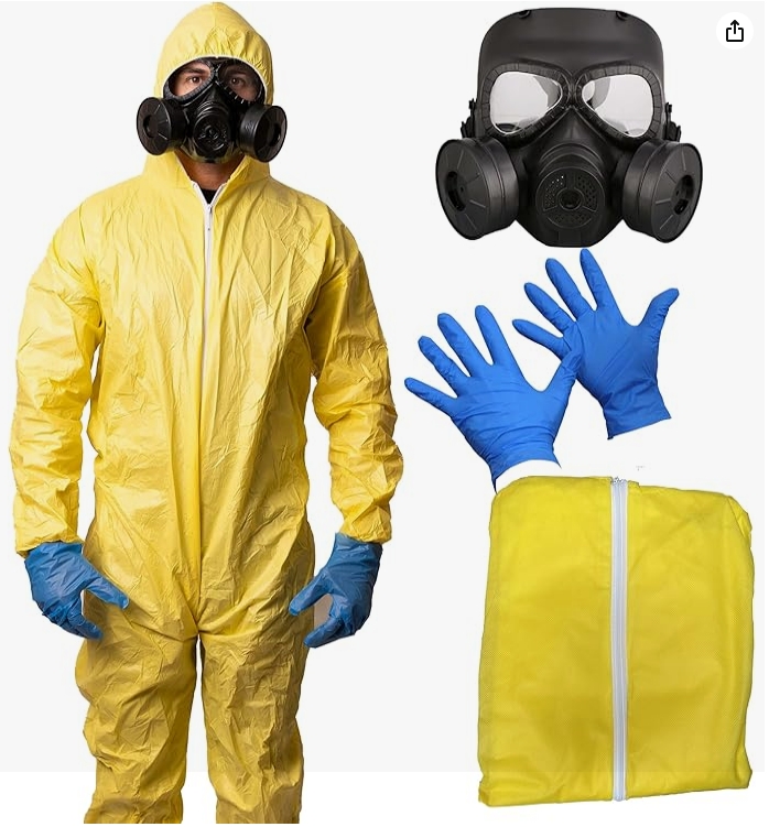 Een maskerade uitrusting met -volgens opgave- onder andere de volgende kenmerken en eigenschappen:
- voor gebruik bij Halloween;
- om te verkleden als een medewerker van een methadon laboratorium;
- een overall van gebonden textielvlies, voorzien van een ritssluiting aan de voorzijde en een capuchon;
- een niet gemonteerd imitatie gasmasker dat uit drie delen bestaat, van in vorm gebracht kunststof, voorzien van een elastische band;
- een paar handschoenen van kunststof.
Tezamen verpakt aangeboden in een kleinhandelsverpakking.