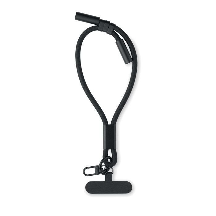 Een zogenoemde telefoon polsband oplader met -volgens opgave- onder andere de volgende kenmerken en samenstelling:
- bestemd voor de elektrische voeding van diverse apparaten;
- bedoeld voor gegevensoverdracht tussen apparaten;
- in de vorm van een polsband;
- een uitgangsvermogen van 60W;
- aan beide uiteinden voorzien van een USB-C stekker met een schuifdopje van kunststof voor het afdichten;
- een RPET telefoonhouder patch, bevestigd aan de band met een afneembaar ring met haakje;
- drie kunststof schuifclipjes voor de maatafstelling;
- een lengte van 45 cm.
Het artikel is verpakt in een papieren zakje, voorzien van een gebruikshandleiding.