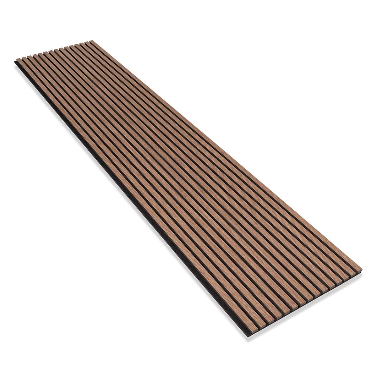 Een zogenoemd akoestisch paneel met -volgens opgave- onder andere de volgende kenmerken en eigenschappen:
- bestemd om op de wand te plaatsen ter decoratie en voor akoestische toepassingen;
- latten met een achterbord;
- de latten:
- - vervaardigd van MDF;
- - voorzien van houtfineer;
- het achterbord:
- - vervaardigd van PET-vilt;
- afmetingen van 290 x 60 x 2,1 cm.
 Het product is opgemaakt voor de verkoop in het klein en wordt verpakt in een kartonnen doos.