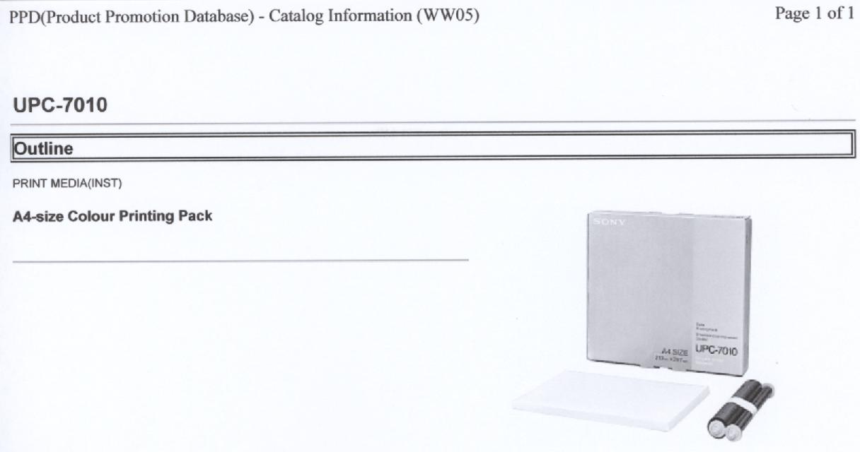 Een assortiment zijnde een zogenaamd "Color Printing Pack" voor gebruik in een afdrukeenheid (printer), bestaande uit: 
- twee cilinders met spoelen van kunststof, waarvan één cilinder is voorzien van een inktlint van kunststof; 
- 100 vellen A4 printpapier (afmetingen 210 x 297 mm). 
Het inktlint van kunststof bestaande uit segmenten met verschillende kleuren, waarbij de kleurstoffen door verhitting op een drager worden overgebracht (zogenaamde kleurstofsublimering).
Het geheel is opgemaakt voor de verkoop in het klein en verpakt in een kartonnen doos, voorzien van merknaam en type.
Het wezenlijk karakter van het assortiment wordt bepaald door het kunststof inktlint.