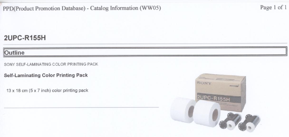 Een assortiment zijnde een zogenaamd "Color Printing Pack" voor gebruik in een afdrukeenheid (printer), bestaande uit: 
- vier cilinders met spoelen van kunststof, waarvan twee cilinders zijn voorzien van een inktlint van kunststof; 
- twee rollen Self laminating printpapier met afmetingen van 13 x 18 cm voor elk 335 prints. 
Het inktlint van kunststof bestaande uit segmenten met verschillende kleuren, waarbij de kleurstoffen door verhitting op een drager worden overgebracht (zogenaamde kleurstofsublimering).
Het geheel is opgemaakt voor de verkoop in het klein en verpakt in een kartonnen doos, voorzien van merknaam en type.
Het wezenlijk karakter van het assortiment wordt bepaald door het kunststof inktlint.