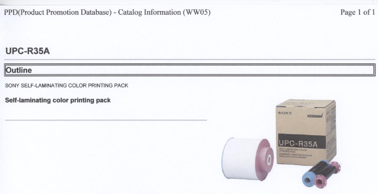 Een assortiment zijnde een zogenaamd "Color Printing Pack" voor gebruik in een afdrukeenheid (printer), bestaande uit: 
- twee cilinders met spoelen van kunststof, waarvan één cilinder is voorzien van een inktlint van kunststof; 
- één rol Self laminating printpapier met afmetingen van 89 x 127 mm voor elk 400 prints.
Het inktlint van kunststof bestaande uit segmenten met verschillende kleuren, waarbij de kleurstoffen door verhitting op een drager worden overgebracht (zogenaamde kleurstofsublimering).
Het geheel is opgemaakt voor de verkoop in het klein en verpakt in een kartonnen doos, voorzien van merknaam en type.
Het wezenlijk karakter van het assortiment wordt bepaald door het kunststof inktlint.